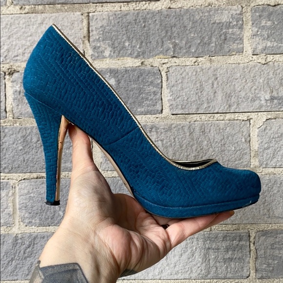 SPRING Teal and gold pinup heels - Picture 6 of 15